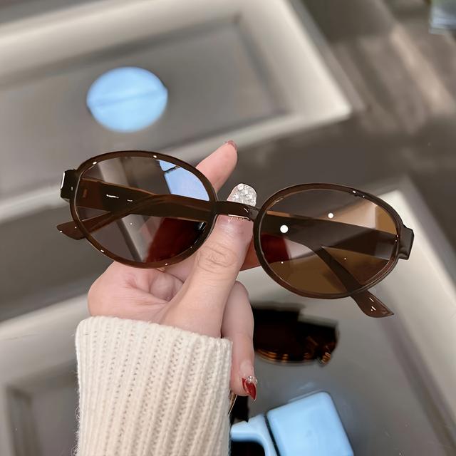 TEMU Одинарні овальні окуляри у вінтажному стилі з повною оправою, модні, прості та універсальні, підходять як для чоловіків, так і для жінок