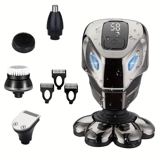 TEMU Rasoir pour Tête Chauve Homme, Rasoir -en-1, Rasoir Électrique à Sec/Humide - Technologie Avancée 8D, Rasage pour Hommes Chauves, Idéal pour Soin et Toilettage, Cadeau
