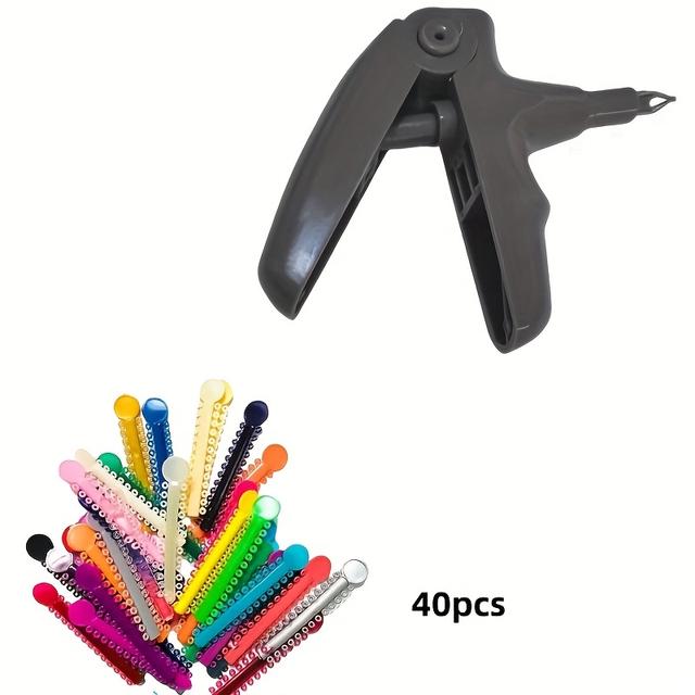 TEMU 1pc Tie Gun Ring Placement Dispenser Tool Gun Dispenser Braces Rubber Band Tool With 40pcs Rubber Bands