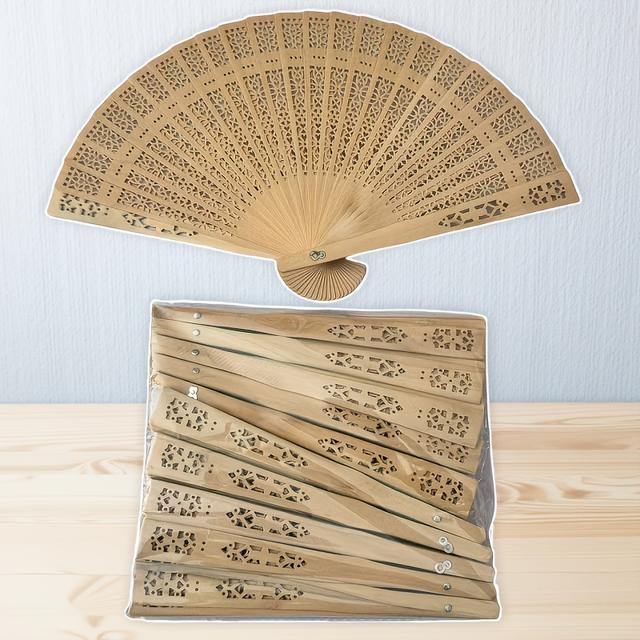 TEMU 10pcs Elegant Wedding Fans - Wood Folding Hand Fans Suitable For Bridal Favors, Wedding Party, Cooling Fans ( Pack)
