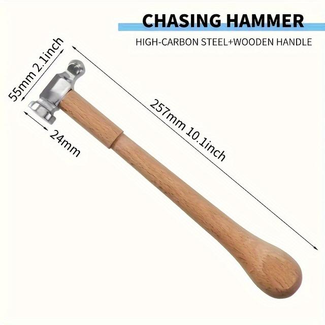 TEMU 10" Dual-sided Hammer - Carbon Steel With Chrome Finish, Wooden Handle For Jewelry Crafting And Home Diy Projects