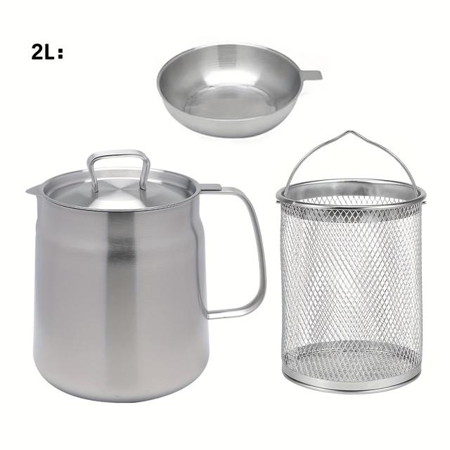 TEMU 1pc Stainless Steel Oil Filter Pot, 304 Stainless Steel, Large Capacity, Versatile Oil Filter Vessel, Stainless Steel Large Capacity Oil Fryer And Filter Cup Combo