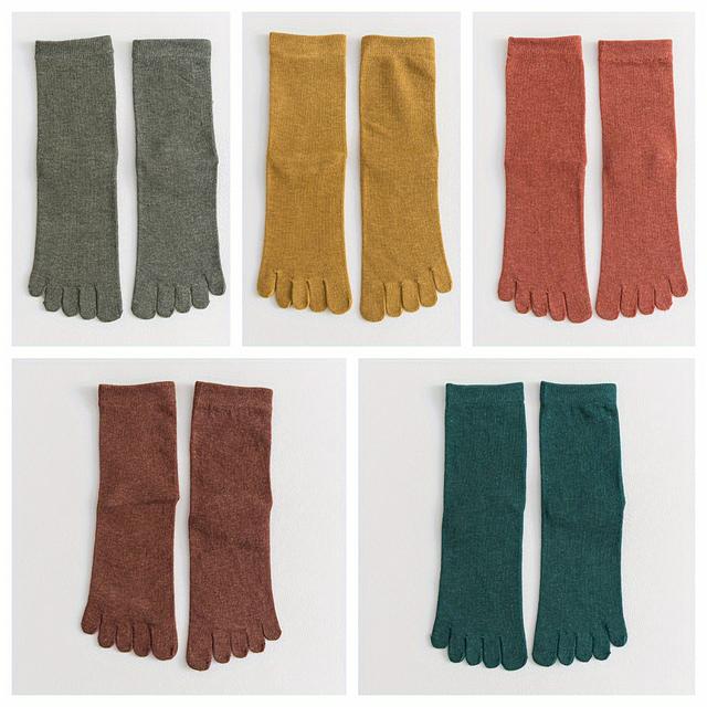 TEMU 5 Pairs Of Women's Toe Socks, Mid-calf Length, Cute Split-toe Design, Breathable And Odor-resistant, Suitable For Spring And Autumn, Perfect For All
