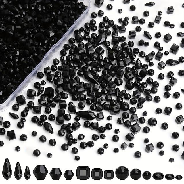 TEMU DIY 목걸이 팔찌 귀걸이 만들기용 330개 블랙 컬러 유리 비즈 세트, 면처리된 라운드 & 스퀘어 물방울 모양 비즈 박스 포함