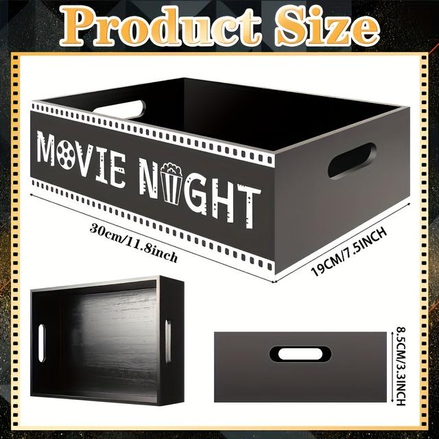 TEMU Wooden Storage Basket For Movie Night, With Handle - A Versatile Rectangular Storage Box, Non-waterproof, Perfect For Night Party Supplies, Used For Organizing Storage For Camping, Shelf Baskets