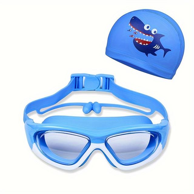 TEMU Kids' Large Frame Swimming Goggles With Waterproof, Non-slip Cap - Blue Pc Material, Ideal For Summer Pool, Beach, And Surfing Activities, Surfing Gear | Appearance | , Swim Accessories