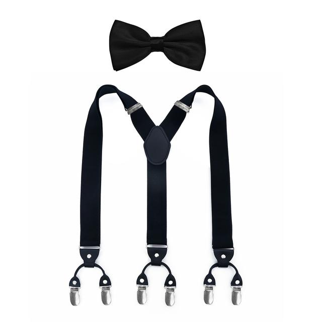 TEMU Conjunto de pajarita y tirantes para hombre con correas elásticas ajustables en forma de Y, con 6 clips de metal para novios, y fiestas