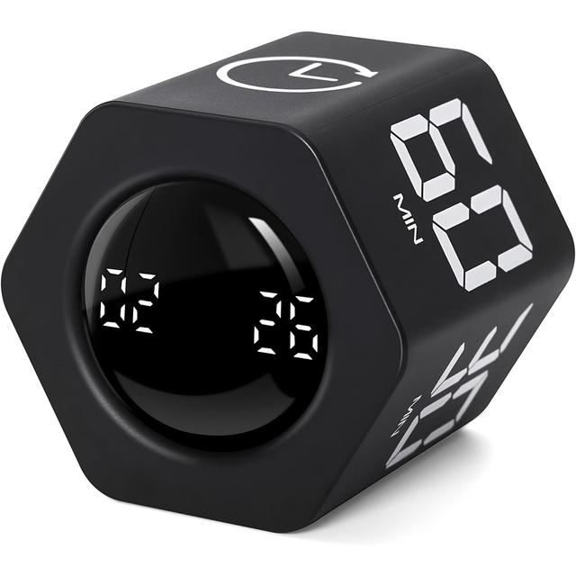 TEMU 1/5/10/30/ And Stopwatch Mode Cube, Hexagonal Productivity Gravity Timer With Flip Clock Silent Vibration & Sound Alarm For Work Office Adhd Study Tasks