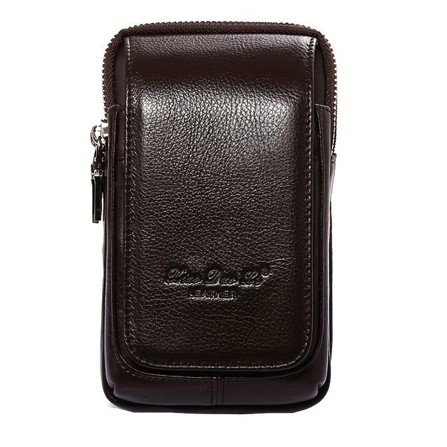 TEMU 1pc Men's Top Layer Cowhide Waist Bag, Genuine Leather Phone Storage Waist Bag, Belt Hanging Key & Card Storage Bag
