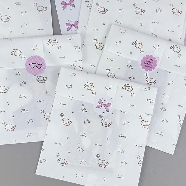 TEMU 귀여운 고양이와 물고기 디자인의 두꺼운 크라프트 종이로 제작된 새로운 스타일의 투명 자체 밀봉 포장 백. 넉넉한 용량으로 선물용으로 완벽합니다.