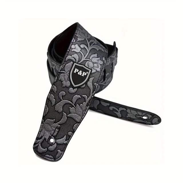 TEMU Premium Leather Guitar Strap - Adjustable 51"-59", Durable & With Floral Patterns Or Crocodile Texture, Ideal For Acoustic, Electric & Bass Guitars - In Multiple Colors, Guitar Accessories