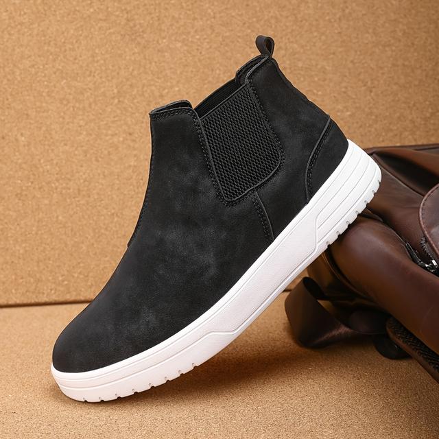 TEMU Men's Chelsea Boots, Vintage High-top Boots For Men, Comfortable Distressed-style Work Boots, Slip-on Elastic Men's Boots, Casual Walking Shoes, Suitable For Outdoor Activities