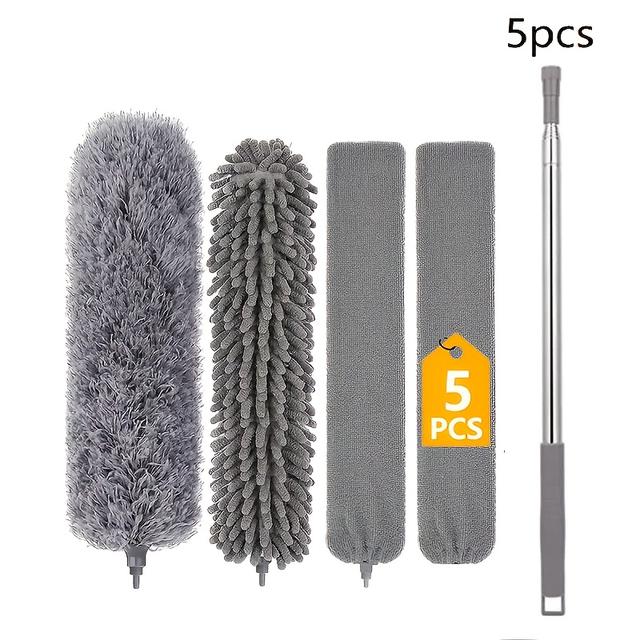 TEMU 5pcs Multifunctional Dust Collector With 30- Inch Telescopic Extension Rod, Detachable Cleaning, And Reusable Crevice Hand Brush, Used For Cleaning High Ceiling Fans, Blinds, Car Furniture Dust