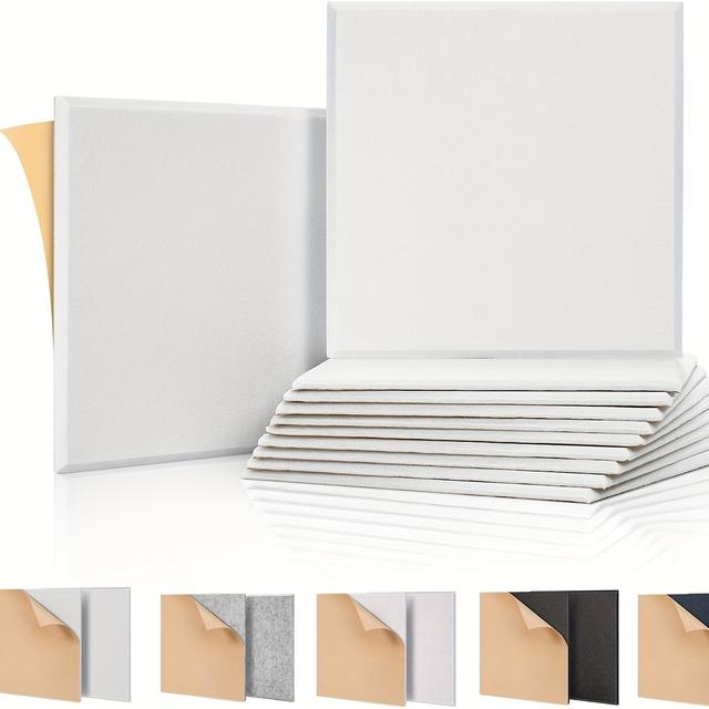 TEMU 12pcs High Density Acoustic Wall Panels, 9.2" X 9.2" X 0.4", Soundproof Polyester Fiberboard For & Office Decor - Black, White, Beige, Gray Options, Soundproof Wall Panels