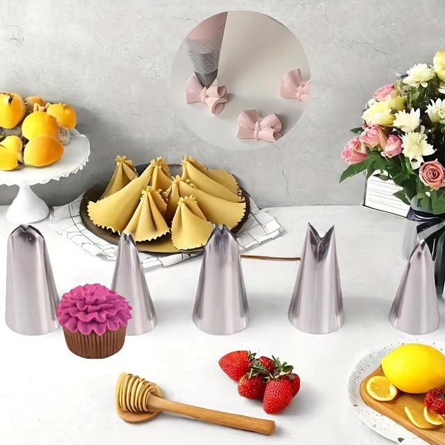 TEMU 5-szt. Stalowe Końcówki do Dekoracji Ciast w Kształcie Liści - Łatwe, Trwałe i Uniwersalne, Idealne do Tworzenia Pięknych Babeczek, Ciast i Pączków