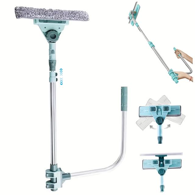 TEMU 회전 가능한 헤드와 분리 가능한 U자형 디자인을 갖춘 3-in-1 확장형 창문 스퀴지 청소 도구, 교체용 닦이 천 포함 - 실내외 창문 청소에 이상적, 창문 청소 도구|회전식 스퀴지|PVC 구조