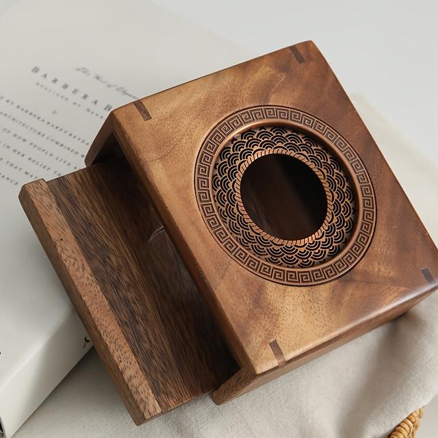 TEMU 1 Piece Of Walnut Wood Teapot Warmer Stand Featuring A Candle Tealight Holder – A Portable Base For Heating Teapots With Non-electric Warmth , Ideal For Serving Tea On A Tabletop.