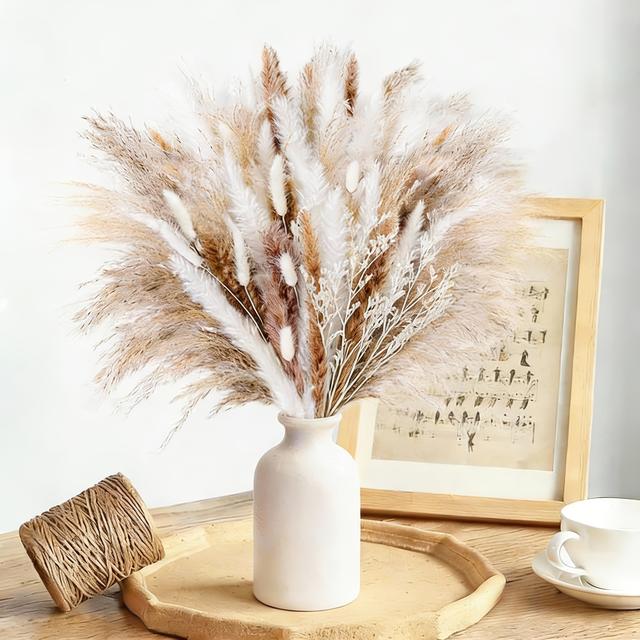 TEMU 100pcs Natural Dried Pampas Grass Boho Home Decor Bouquet Phragmites Dried Flowers Bouquet For Wedding Floral Arrangements Home Decorations