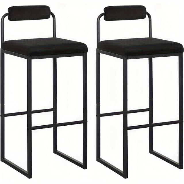 TEMU 2pcs Velvet Upholstered Bar Stools With Footrest, Ergonomic High Chairs With Backrest, Metal Frame Counter Stools With Padding