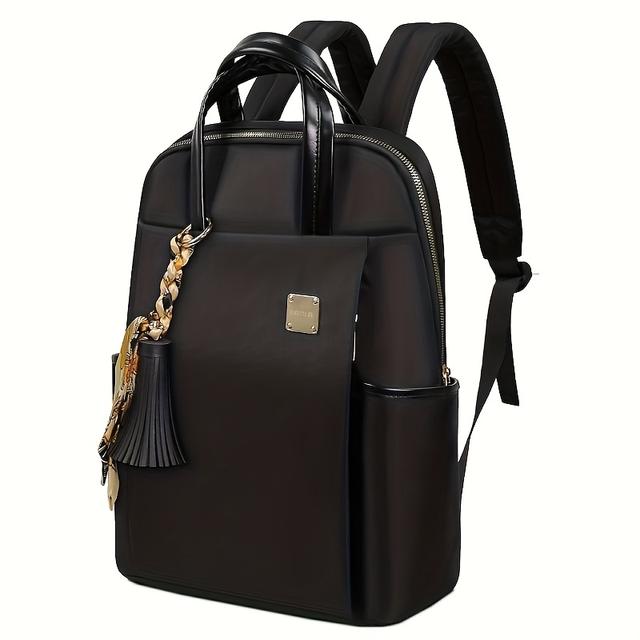 TEMU Women's Universal Textured Laptop Backpack Suitable For 13 14 15.6 16 Inch Computers, Student Schoolbag College Casual Daily Backpack With Knot Scarf Tassel Pendant