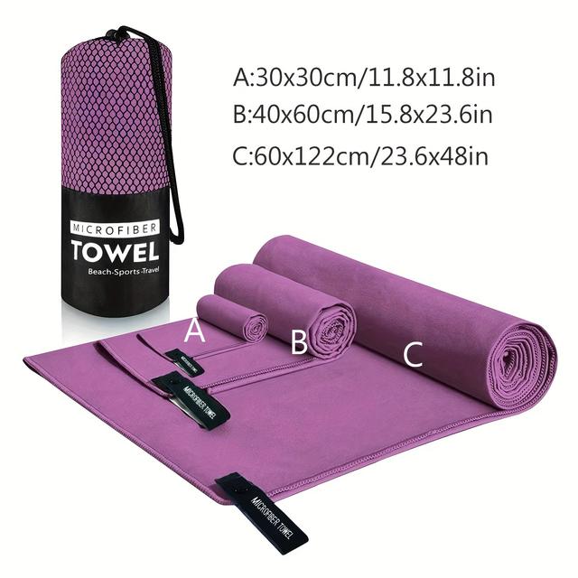TEMU A Set Of 3 Microfiber Towels That Dry Quickly, Perfect For The Beach. This High-quality Towel Set Is Portable And Soft, Suitable For Running, Fitness, Travel, And Yoga