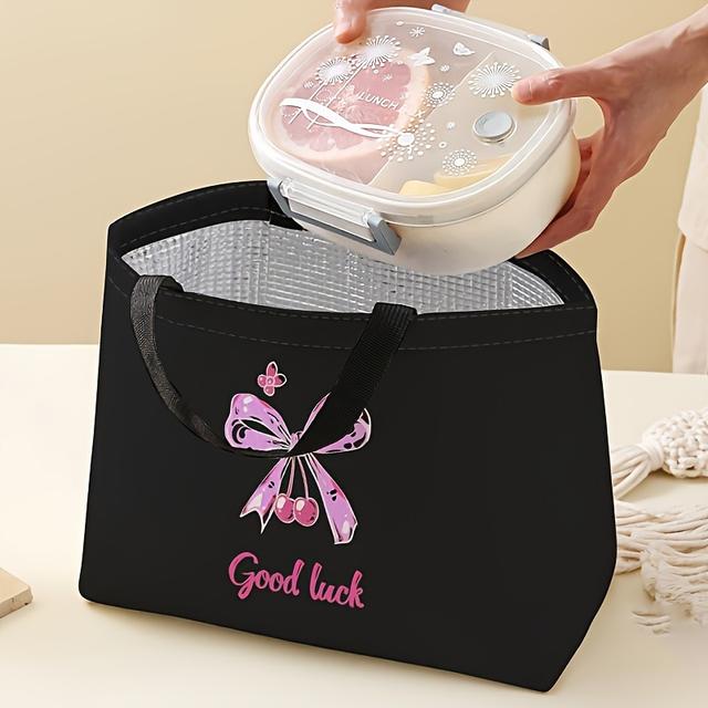 TEMU 핑크와 보라색 리본 프린트 점심 가방, 여성용 보온 보냉 점심 가방, 남성용 점심 상자 용기, 재사용 가능, 사무실, 직장, 비식품 접촉, 해변 또는 여행 누출 방지 핸드백 이중면 프린트 열 가방