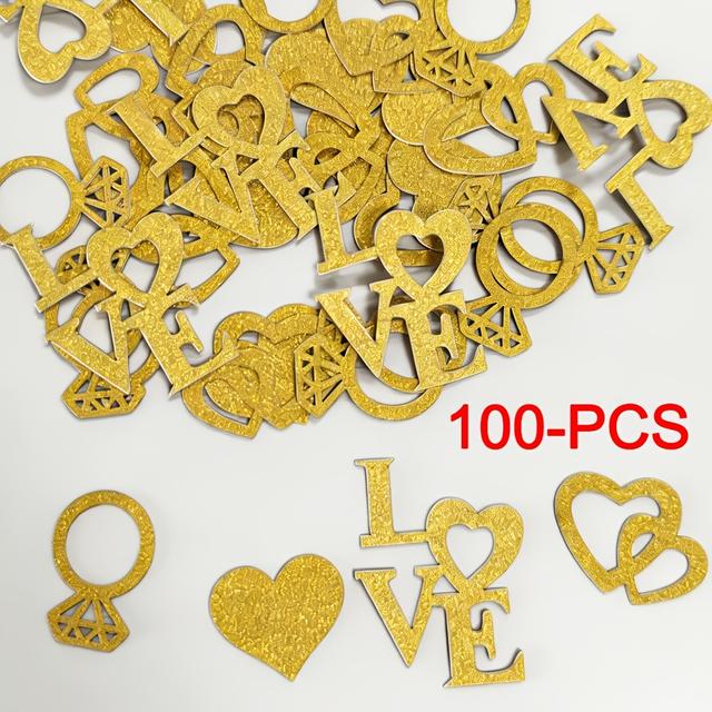 TEMU 100pcs Letters + Heart + Diamond Ring Wedding Decoration Stickers, Theme Wedding Party Supplies, Shimmering Golden Glitter Design, Essential For Exquisite Proposal And Romantic Arrangements