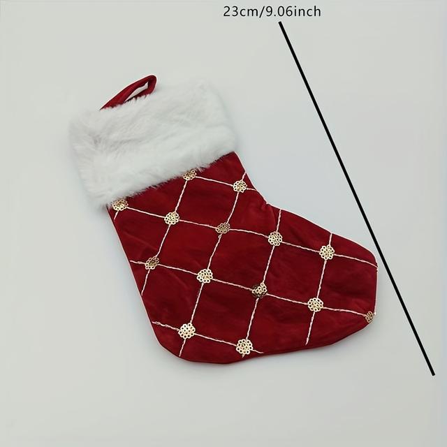 TEMU Christmas Stockings With Golden Sequins | Big Christmas Gift Bag In Checkered Style, Polyester, By Sintchtois