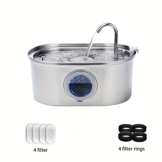 TEMU 3.2l Water Fountain With Faucet Design, Usb Stainless Steel Automatic Cat Water Dispenser With/without Water Level Window, Pet Feeding Drinking Supplies