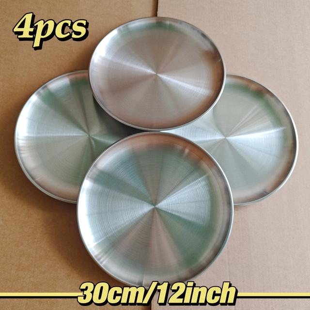 TEMU 4pcs Large 12-inch Stainless Steel Pizza Pans | Ideal For Christmas, Thanksgiving, And Other Holidays, Oven-safe, Perfect For Pizza Enthusiasts And