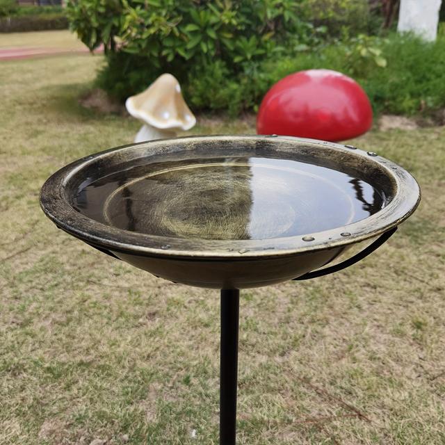 TEMU 1pc Outdoor Bird Bath, 24.4 Inches Tall, Metal Bird Bath For Gardens And , Freestanding Bath, Porch Water Container, Wild Bird Feeder To Decorate The Yard In Copper Color