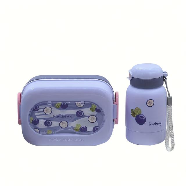 TEMU Set Of 2 Lunch Boxes With Straw And Water Bottle, Featuring Cartoon Designs For Lunch, Salad, And Milk