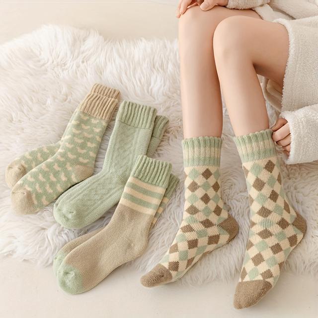 TEMU 4 Pairs Socks For Teenagers Mid-calf Socks Autumn And Winter Models Thicken Socks For Girls Home Socks In Winter, For Teenager