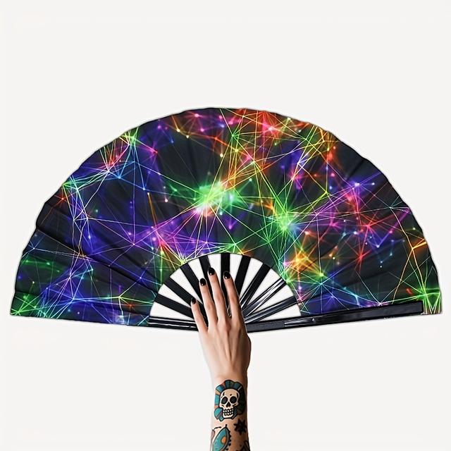 TEMU 13'' -the-dark Neon Web Folding Fan-colorful Grid Rave Fan For Edm Festivals, Techno Parties, , Clubs, Dance Shows, Futuristic Cosplay, Costume Props, , High- Party Gear & Cool
