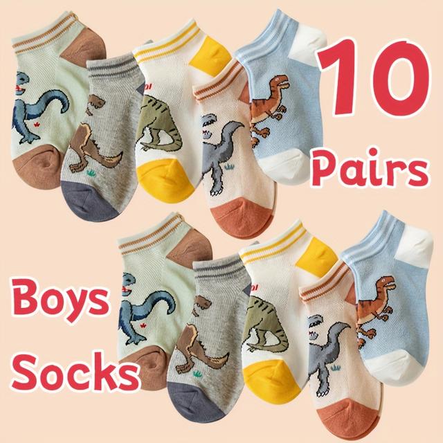 TEMU 10 de Calcetines de Dinosaurios para Niños - Malla Transpirable - Ideales para Ropa Casual y Deportiva | Calcetines Temáticos con Estampados de Dinosaurios | a para Calzado Infantil