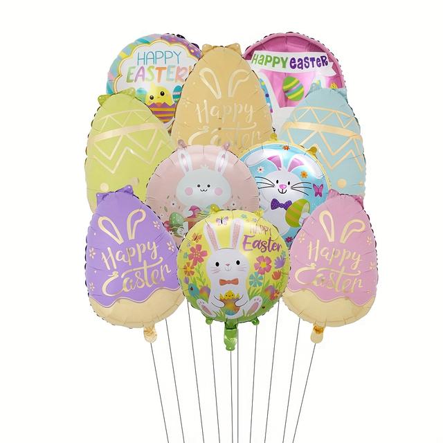 TEMU 10pcs Vibrant Easter Bunny & Egg Foil Balloons - 18" "" Themed, Colors For Easter Party & Home Decorations