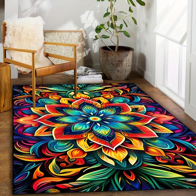 TEMU 1pc Sea Mandala Bohemian - Soft Rectangular Indoor/outdoor Mat Suitable For Bedroom, Living Room, Entryway - Dry , Decorative Mat