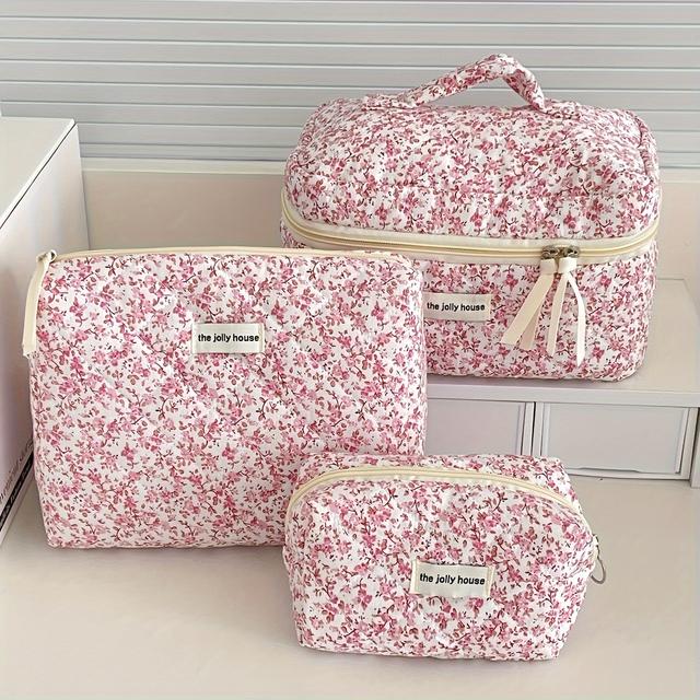 TEMU -color Floral Cosmetic Bag, High-value Fashion Flower Wash Bag, Three-piece Set, Large-capacity, Lightweight, Foldable Storage Bag
