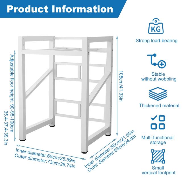 TEMU Étagère empilable réglable pour laveuse et sécheuse, cadre en métal robuste, matériau épaissi avec forte de charge, rangement de place pour linge, étagères utilitaires