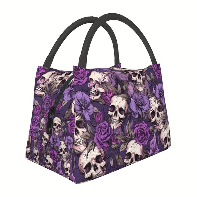 TEMU Unisex Insulated Lunch Bag, Reusable Large Tote With Zipper, Violet Pattern Portable Lunch Box Cooler Bag, Perfect For Travel Picnics, Office And Work