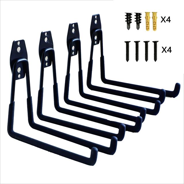 TEMU Garážové háčky, 4 ks nástěnné úložné věšáky, odolné dlouhé háky o délce 7,5 palců pro žebřík, lyže, kolo, sportovní vybavení a zahradní nářadí – organizér na hadice