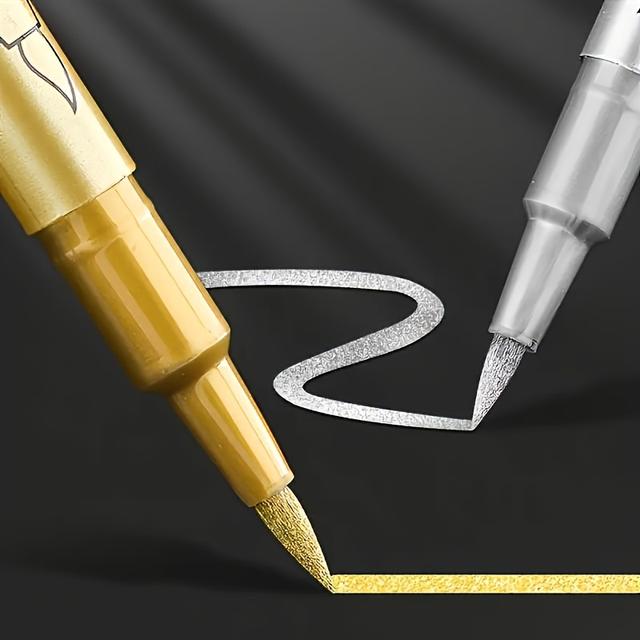 TEMU 2 Golden And Silvery Permanent Markers - Suitable For Graffiti, Painting, Stone Crafts And Diy - Neutral Pen Art Supplies, Suitable For Stone, Glass, Ceramics, Metal, Wood