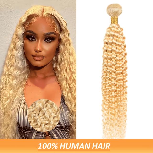 TEMU 1pc 613 Human Hair Bundles - Water Wave, Blonde & Honey Blonde, Real Human Hair, Natural Look, No Heat, No Glue, Women, Beauty, Hair, Salon & Home Use