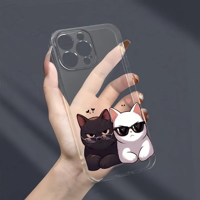 TEMU Estuche Transparente para Teléfono con Diseño de Gato de Dibujos Animados para iPhone 15/14/13/12/11/XS/XR/X/7/8/Mini/Pro/Plus/Pro Max