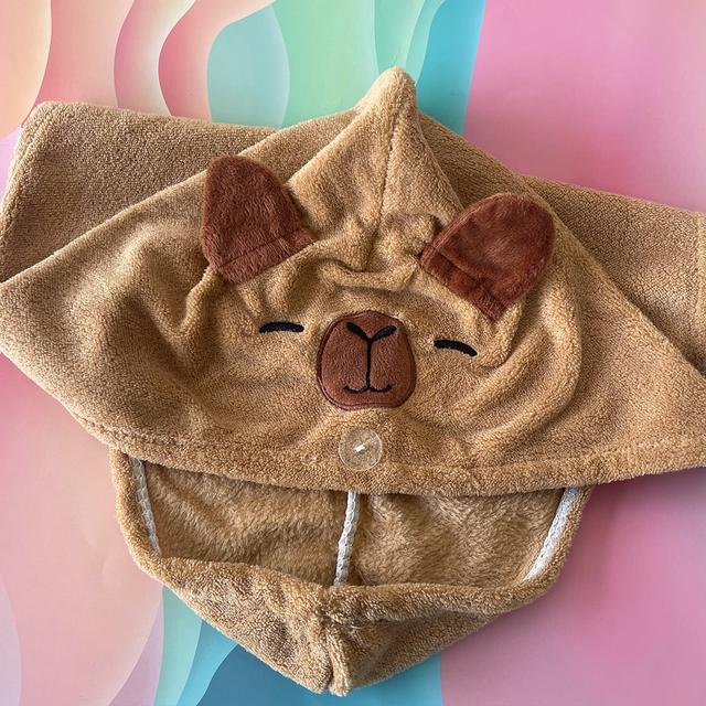 TEMU Adorable Capybara-themed Plush Shower Cap Made From Quick-drying Coral Velvet, Perfect For Women And Kawaii, With Absorbency