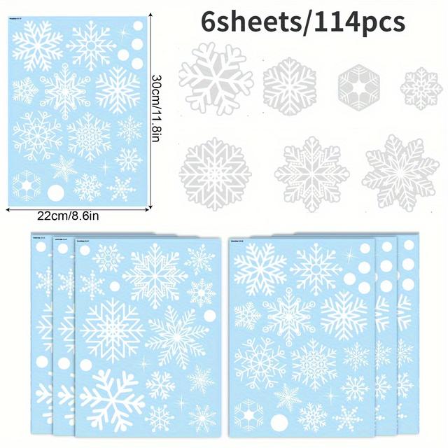 TEMU 6 piezas 114 piezas Decoración de de Copo de Nieve para Navidad Decoración de Puerta de de Invierno Fondo de de Copo de Nieve Pegatina de Vidrio Estática