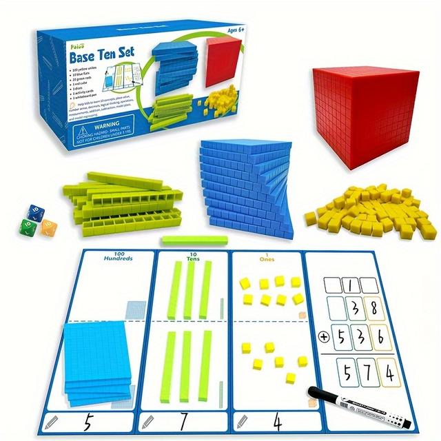 TEMU 131pcs Of Base Ten Blocks For Mathematics - Plastic Manipulatives For Value, Including Counting Cubes And Number Blocks, Perfect As A Christmas Gift For School