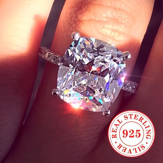 TEMU 1 Women's Engagement Ring S925 Sterling Silvery Classic 4-prong Cubic Synthetic Zirconia Wedding Valentine's Day Gift ()