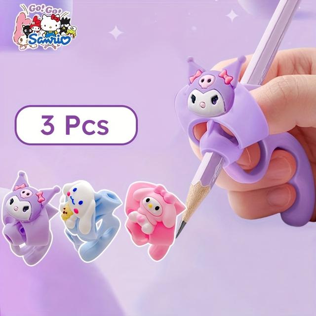 TEMU سانريو 3 قطع من كيرومي و سينامورول و ماي ميلودي أداة مساعدة على وضعية الكتابة - قلم مطاطي ناعم مع محدد موضع 5 أصابع، عادات جيدة من سن مبكر