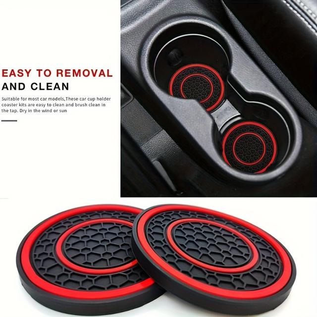 TEMU 2pcs [ Rubber Coasters] Premium Rubber Car Cup Holders Coasters - Non-slip, Dustproof, Easy To Clean - Suitable For Most Vehicles, Red &